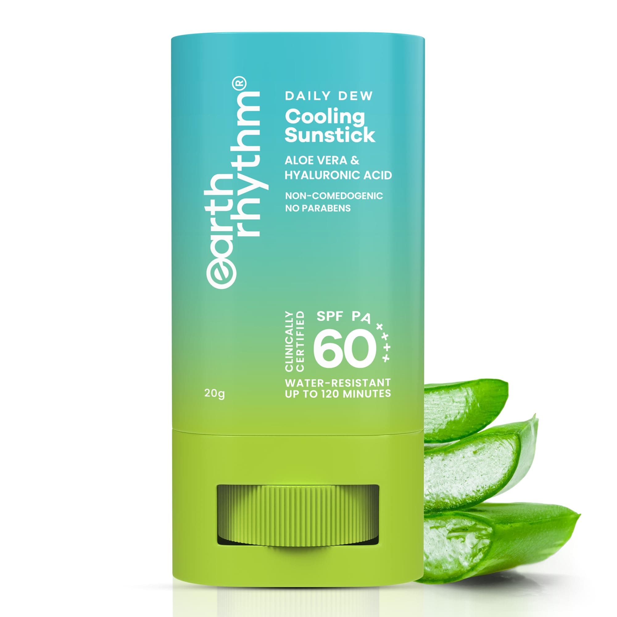 Earth Rhythm Daily Dew Cooling Sunstick SPF 60 PA ++++ with Hyaluronic Acid & Aloe Vera, In Vivo Tested