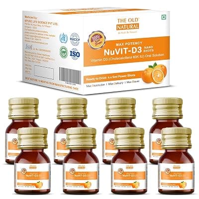 Nuvit D3 Vitamin D3 60000 Iu I Cholecalciferol Vitamin D3 Oil 60000 Iu Sugar Free Nano Shots I Once In A Week - 5Ml (Pack Of 8 Nano Shots - 40Ml)