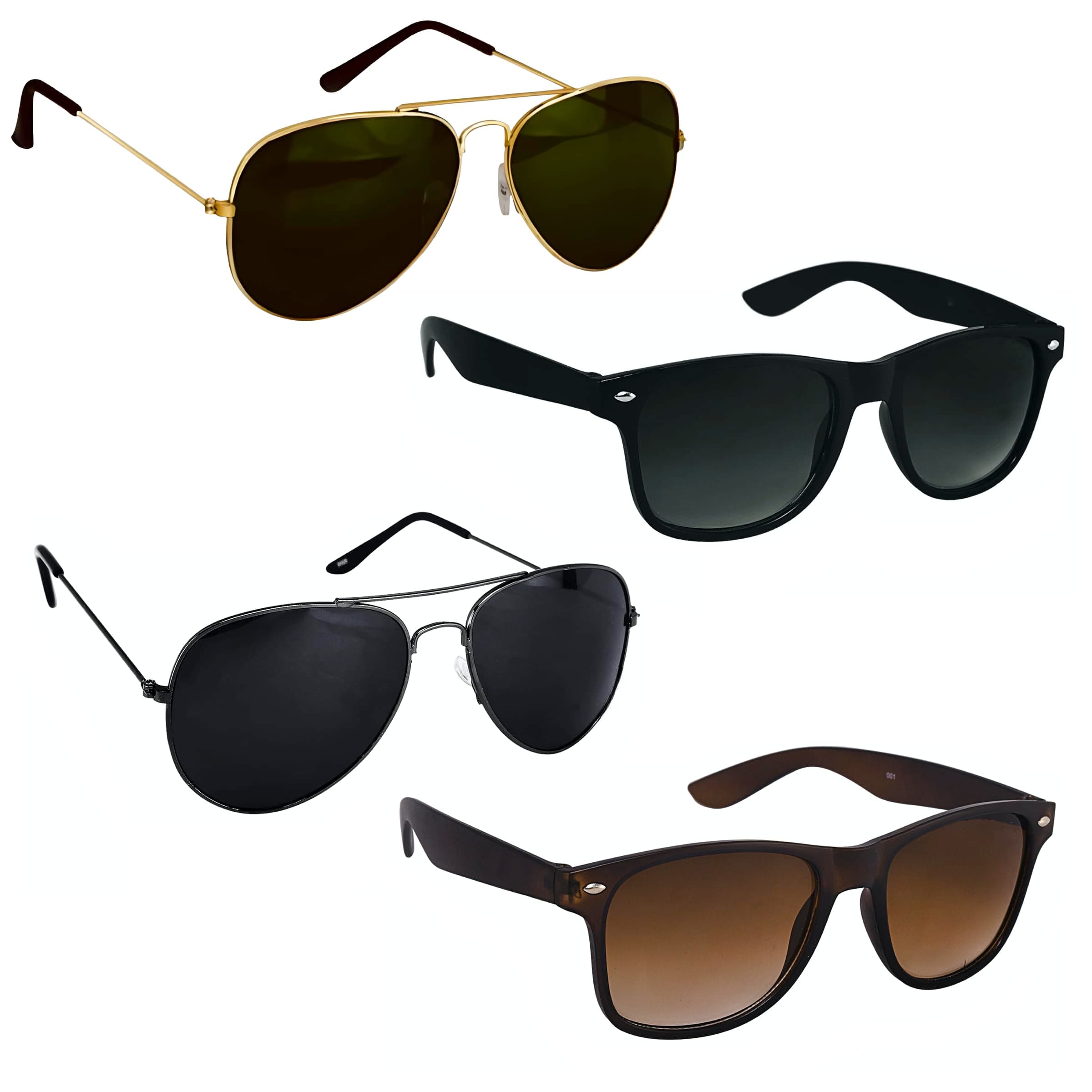 Imperial Club Sunglasses Combo Pack, Oval and Square Style, UV Protection, Black and Brown lens, Unisex Adult, Pack of 4
