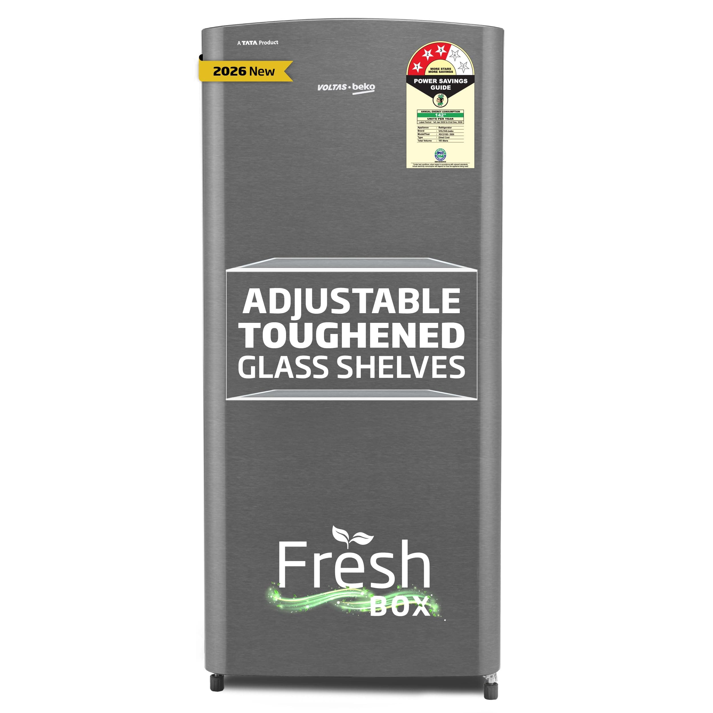 Voltas Beko, A Tata Product 183 L, 3-Star Single Door Direct Cool Refrigerator with Fresh Box Technology (RDC215B / 3S0XIR0M0000GO, Hairline Silver)