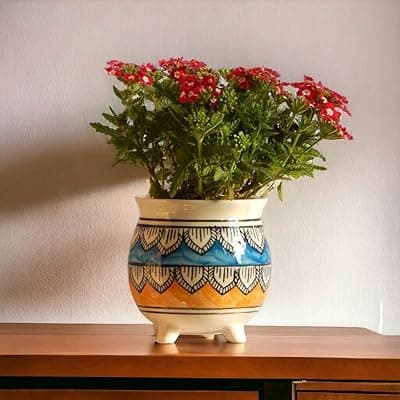 ecofynd 4 inches Ceramic Plant Pots, Clay Flower Pot with Drainage Hole, Decorative Modern Indoor Planters, Home Garden Decor for Living Room Bedroom Interior (CPOT035-BLU)