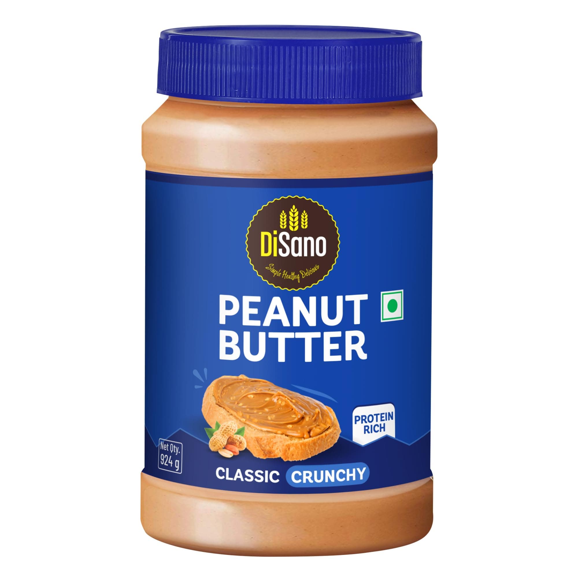 DiSano Classic Peanut Butter Creamy, 924g, 25g Protein, Roasted Peanuts, Zero Cholesterol & Trans Fat, Gluten Free, Ideal for Pre & Post-Workout, Healthy Spread for Breakfast & Snacking
