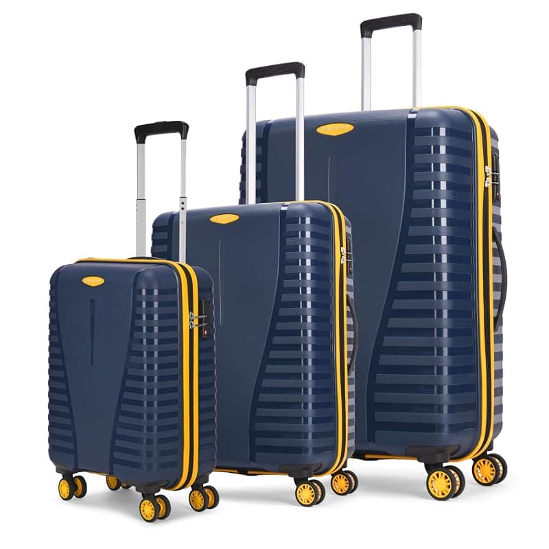 Aristocrat 3 Pc Airpro Plus Set Cabin 55Cm(Small) Check-in 66Cm(Medium) 76Cm(Large) 8 Wheels Trolley Bags for Travel Hard Case Spinner Wheel Lightweight Bag with TSA Lock &amp; Anti-Theft Zipper(Blue)