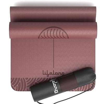 Lifelong Yoga Mat for Men &amp; Women | 5mm Thick TPE Cushioning | Non-Toxic &amp; Sweat-Resistant | Lightweight &amp; Portable with Carry Bag | Home &amp; Studio Workout Mat | Made in India (Maroon)