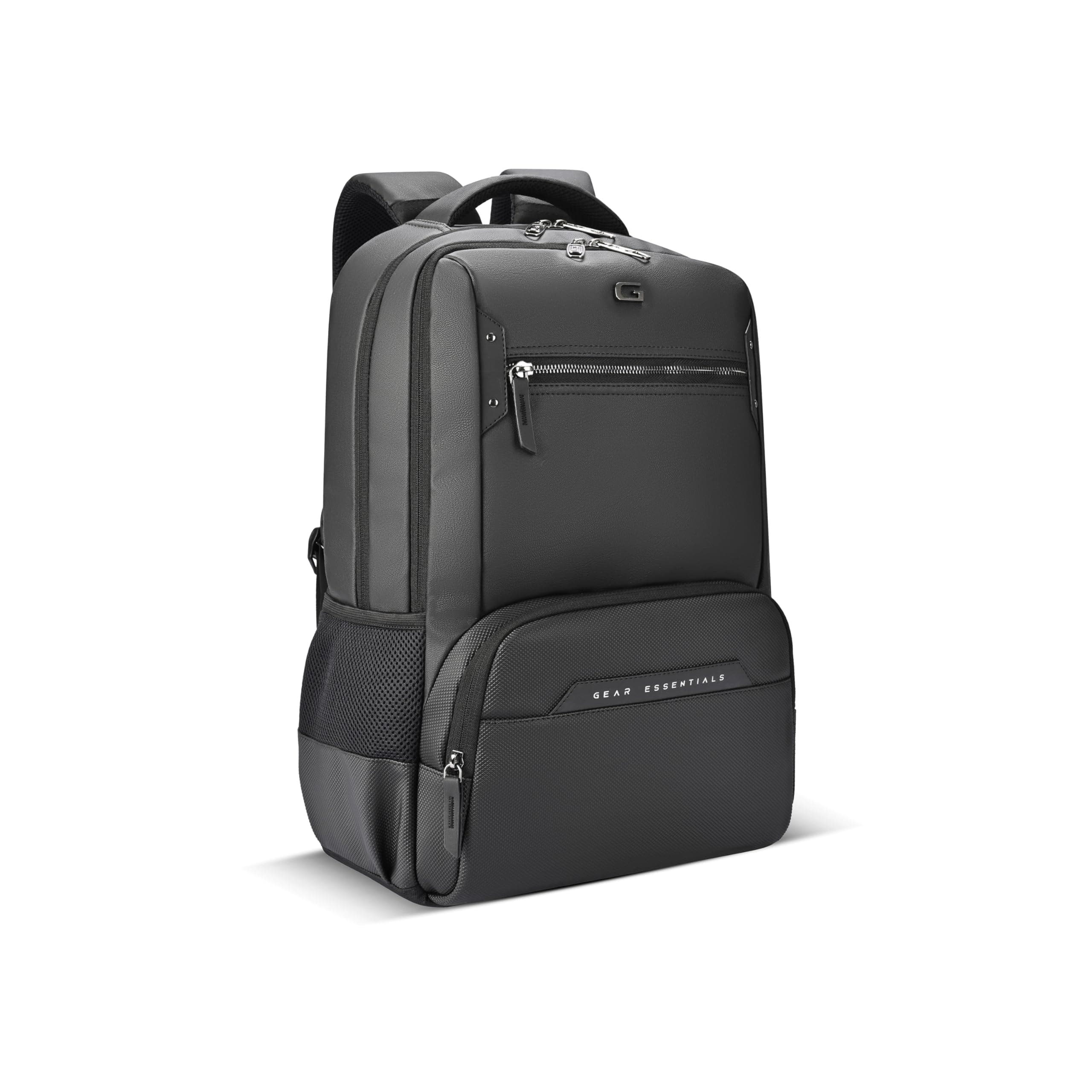 Gear Quantum 3 18"/29L Antitheft Large Faux Leather Water Resistant Laptop backpack with Raincover/Laptop backpack/Casual Backpack/Daypack/Travel Backpack/College Bag For Men/Women(Black-Black)