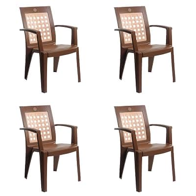 Cello Impact Set of 4 Chairs (Sandalwood Brown) | Strong and Durable | Easy to Clean | Chair for Living Room, Bed Room, Kitchen, Office Room, Outdoor | 3 Years Warranty