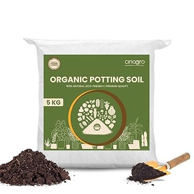 Cinagro Organic Potting Soil Mix 5kg, for Home Garden, Ready-to-Use Soil Mix with Red Soil &amp; Cow Manure, High Water Retention, Odour-Free, Nutrient-Rich Mix for Indoor &amp; Outdoor Plants, Lawns &amp; Herbs