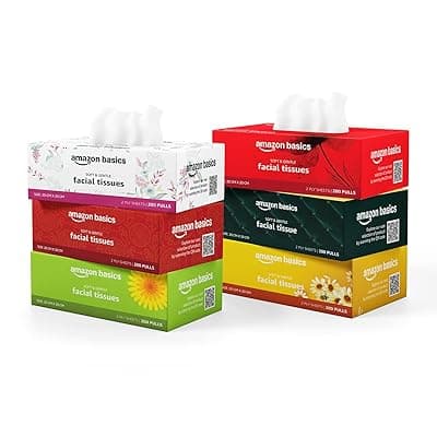 Amazon Basics 2 Ply Facial Tissue Box | 1200 Pulls | 200 Pulls X Pack of 6 | Home | Soft &amp; Highly Absorbent Tissues