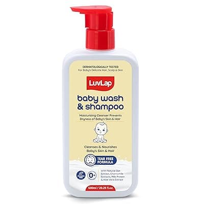 LuvLap Baby Wash & Shampoo - 600ml with Chamomile, Milk Protein, Oatmeal & Shea Butter, Paraben Free, Tear Free, Soap free, Rich Moisturised Skin & Soft Hair, Baby Body Wash, Dermatologically Tested