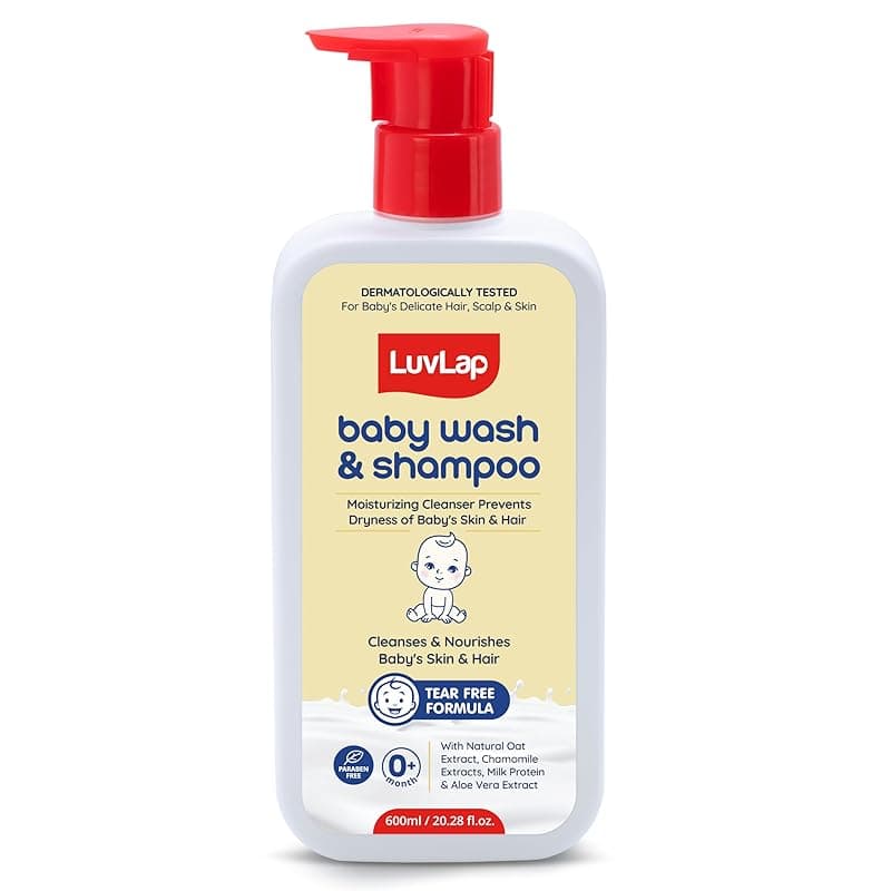 LuvLap Baby Wash & Shampoo - 600ml with Chamomile, Milk Protein, Oatmeal & Shea Butter, Paraben Free, Tear Free, Soap free, Rich Moisturised Skin & Soft Hair, Baby Body Wash, Dermatologically Tested