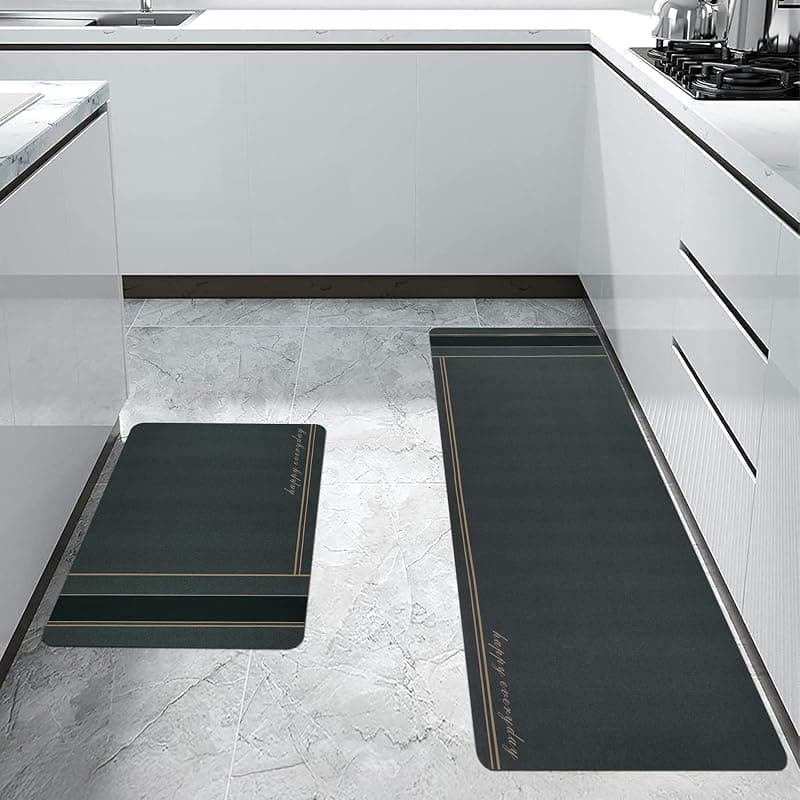 Anti Fatigue Kitchen Rug Sets 2 Piece Charcoal Grey Non Slip Kitchen Mats for Floor Cushioned Kitchen Rugs &amp; Mats Waterproof Comfort Standing Mat Runner for Kitchen