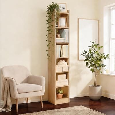Green Soul Alba 7 Shelves Engineered Wood Book Shelf | Multipurpose Wooden Bookshelf for Home, Bedroom, Living Room, Study Room, Kids Room | Organizer | Storage | 3 Year Warranty (Oak)