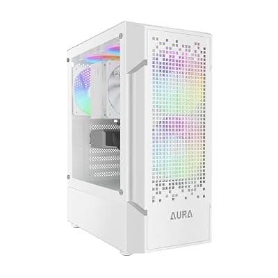 GAMDIAS Aura GC7 WH - Compact MESH RGB MID-Tower CASE/Gaming Cabinet |White| 3 Built-in 120mm ARGB Fans, Supports Mini-ITX, Micro-ATX, and ATX, Supports air Coolers