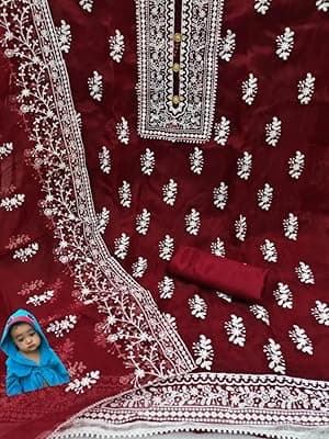 SKYFIESTA Stylish Womens Organza Unstitched Salwar Suit Material with Dupatta | Salwar Suit Material for Womens &amp; Girls | Lightweight &amp; Breathable Fabric