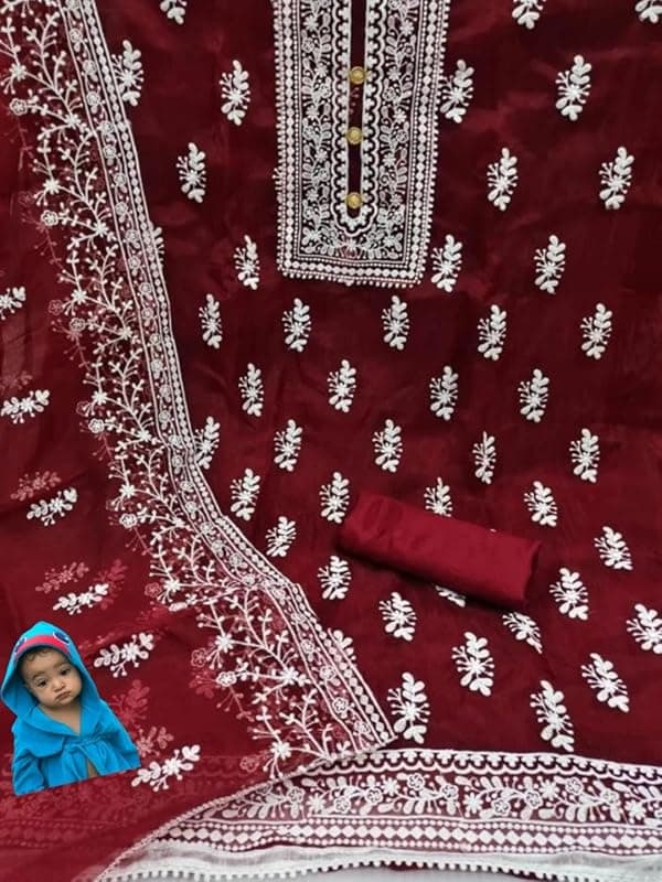 SKYFIESTA Stylish Womens Organza Unstitched Salwar Suit Material with Dupatta | Salwar Suit Material for Womens &amp; Girls | Lightweight &amp; Breathable Fabric