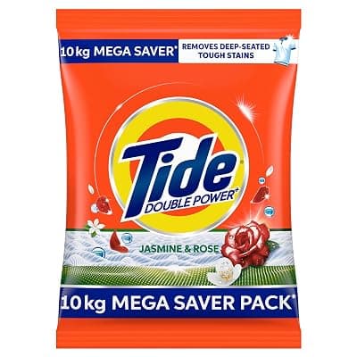 Tide Plus Detergent Washing Powder - 10kg Mega Saver Pack | Jasmine &amp; Rose Fragrance | Removes deep-seated Oil, Gravy, Tea Stains | World's No. 1 Detergent Brand
