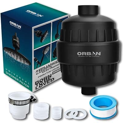 ORBON Hard Water Filter | Water Softener for Bathroom | Hard Water Softener for | Shower ilter for Bathroom | 3 In 1 Universal Adapter &amp; Teflon Tpe | Matte Black