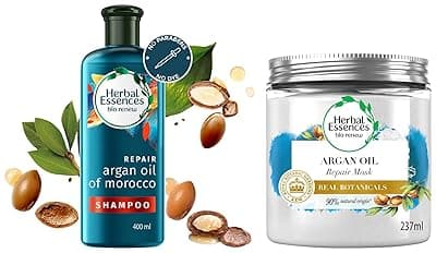 Herbal Essences bio:renew Argan Oil of Morocco SHAMPOO, 400ml, No Parabens No Colourants and Herbal Essences, Argan Oil Hair Mask, 237ml, For Dry, Damaged,Frizzy Hair |Hair Mask for Men & Women