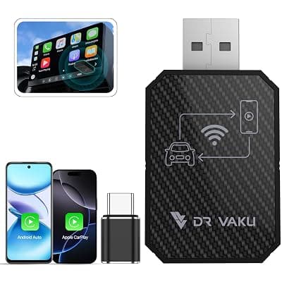 DR VAKU® AUTOELITE 2-in-1 Wireless Car Receiver, Converts Wired Auto Android &amp; CarPlay to Wireless, Bluetooth Connectivity, Only for Cars with OEM Installed Wired Android Auto/CarPlay (Black)