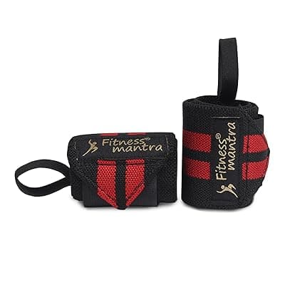 Fitness Mantra® Wrist Band for Men & Women Gym Accessories|Wrist Supporter|Wrist Wrap|Wrist Strap|Hand Grip Band|Weight Lifting Band|WristElastic Band|Size:- 18 x 3 Inches|Color Red|