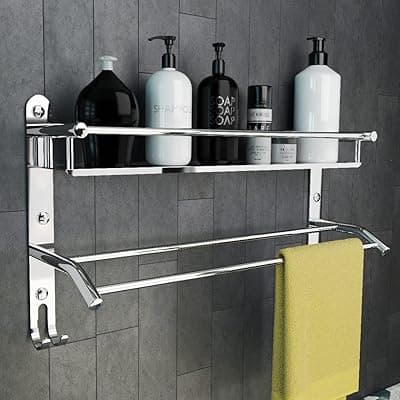 Lifelong Bathroom Shelf for Storage - Stainless Steel Wall Mounted Washroom Rack - Single Layer Multipurpose Cabinet & Towel Holder - Rust & Scratch Proof -Accessories Organiser with Mirror Finish