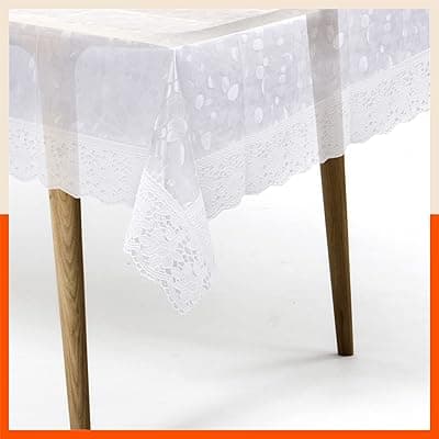 Bathla Matworks Albus Plastic Table Cover for Dining Table with White Lace - Circular - 60" | Pebbles