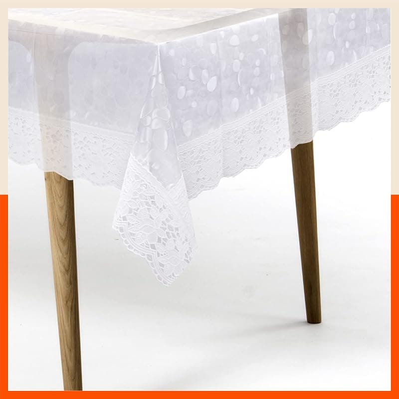 Bathla Matworks Albus Plastic Table Cover for Dining Table with White Lace - Circular - 60" | Pebbles