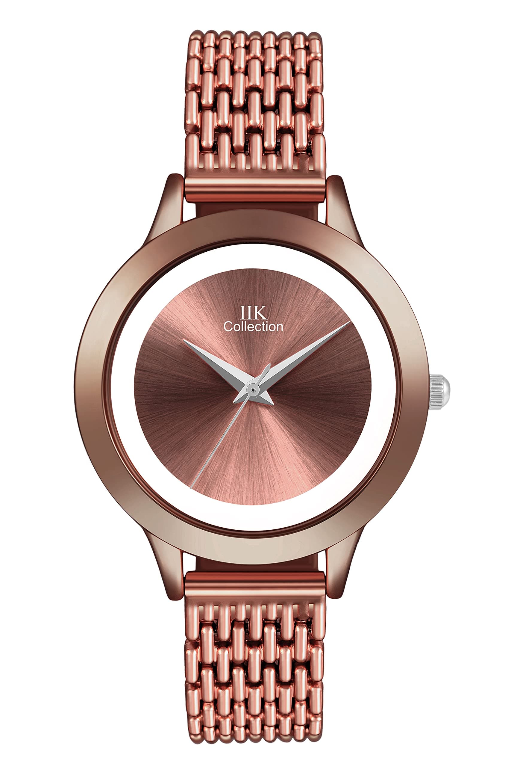 IIK COLLECTION Watches for Women Round Studded Dial |Analogue Quartz Movemnet Ladies Watch|Long Battery Life|Stainless Steel Adjustable Bracelet Chain Strap|Double Lock Clasp Safety Watches for Girls