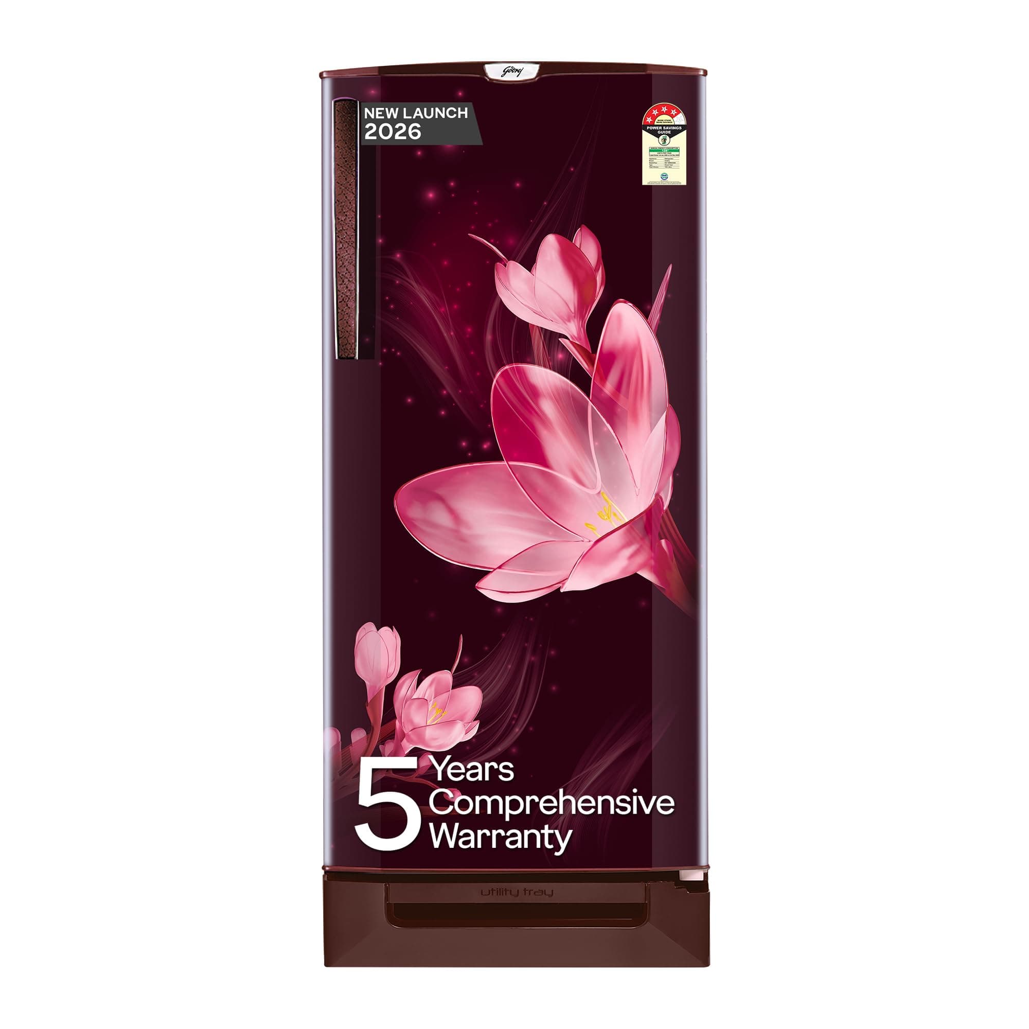 Godrej 185 L 4 Star 5 Years Comprehensive New Launch | Toughened Glass Shelves | 24 Day Farm Freshness | Jumbo Vegetable Tray | Single Door Refrigerator (RD 195DN TDI MY WN, Mystic Wine)