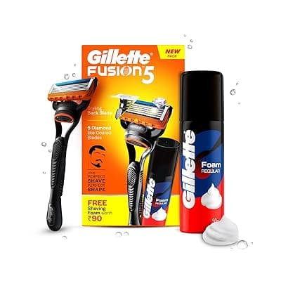 Gillette Fusion Manual Razor for Men for Perfect Shave and Perfect Beard Shape &amp; Gillette Classic Regular Pre Shave Foam, 50g
