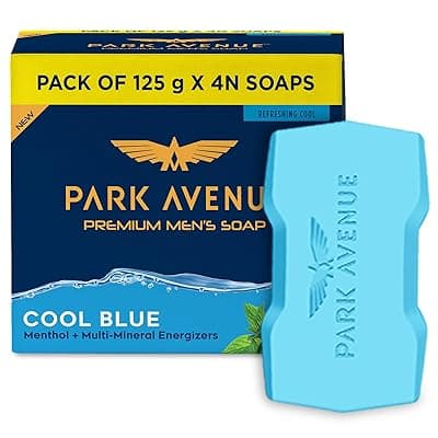 Park Avenue Premium Men’s Soaps for Bath – Cool Blue | 125g (Pack of 4) | Menthol &amp; Mineral Energizer | Grade 1 Soap | For All Skin Types