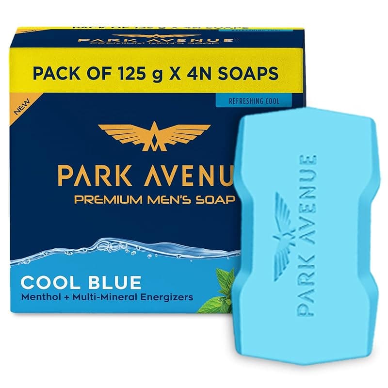 Park Avenue Premium Men’s Soaps for Bath – Cool Blue | 125g (Pack of 4) | Menthol &amp; Mineral Energizer | Grade 1 Soap | For All Skin Types