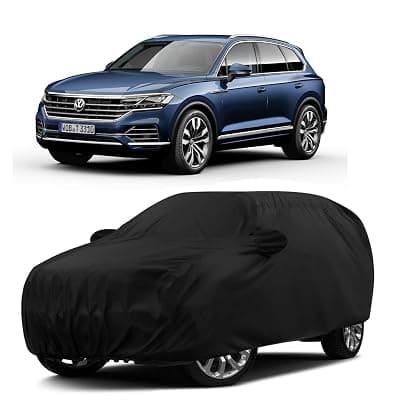 Sulfar 100% Water Resistant Car Body Cover Compatible with Mirror for Volkswagen Touareg (Triple Stitched, Full Bottom Elastic, Black)