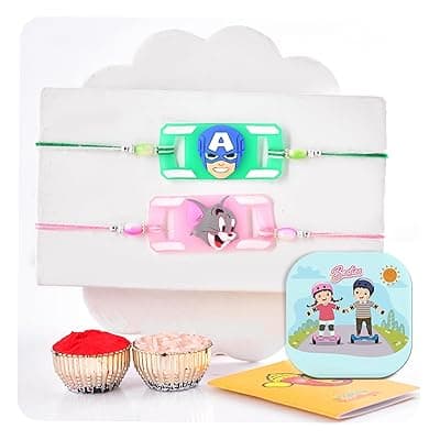 CraftVatika Rakhi for Brother Kids Rakhi Set of 2 for Brother Boy Sister Girls Kids, Rakhi with Fridge Magnet, Rakhi Set of 2 for Boy Girls Kids, Fridge Magnet for Fridge Door Decor (Type 2)