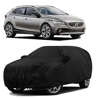 Sulfar 100% Water Resistant Car Body Cover Compatible with Mirror for Volvo V40 (Triple Stitched, Full Bottom Elastic, Black)