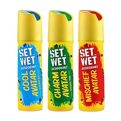 SET WET Deodorant Spray Perfume Cool, Charm &amp; Mischief Avatar for men, 150ml (Pack of 3)
