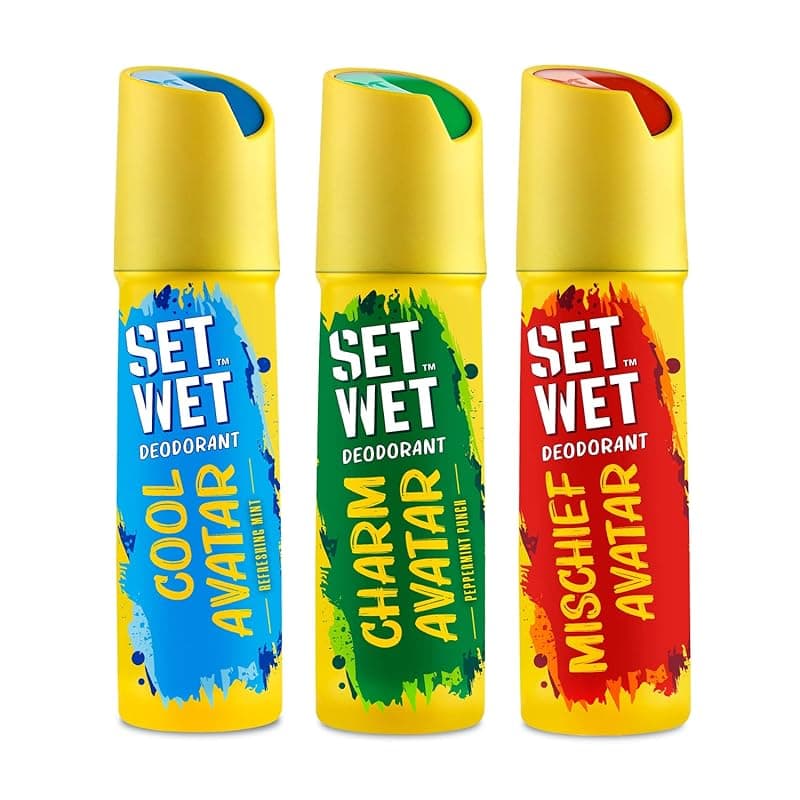 SET WET Deodorant Spray Perfume Cool, Charm &amp; Mischief Avatar for men, 150ml (Pack of 3)