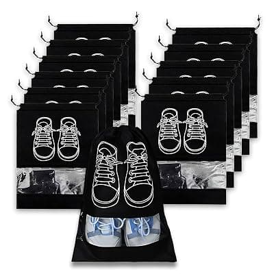 Shoe Bag for Travel & Storage|Water-Resistant Shoe Organizer for Men & Women|Foldable Shoe Cover for Luggage & Closet |Travel Accessories for Footwear Protection (Black, Pack of - 12)