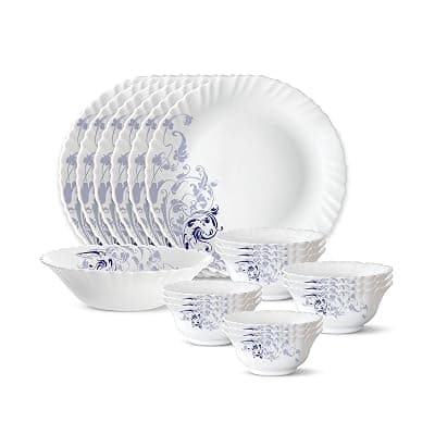 Larah by Borosil Silk Series Opalware Dinner Set | 19 Pieces for Family of 6 | Microwave & Dishwasher Safe | Bone-Ash Free | Crockery Set for Dining & Gifting | Plates & Bowls (Blue Eve)
