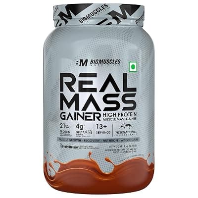 Bigmuscles Nutrition Real Mass Gainer [ Rich Chocolate]|Lean Whey Protein Muscle Mass Gainer|Complex Carbohydrates,|1000 Calories|Reduces Muscle Breakdown|Boosts Metabolism, 1 count, 1000 grams