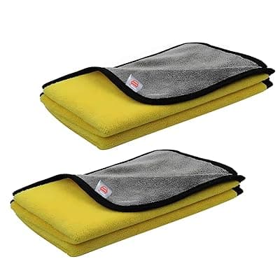 GoMechanic Microfiber Cloth/Towel for Car Cleaning 2 pcs 35x75 cms 500 GSM - Car Accessories - Grey Thick Lint &amp; Streak- Automotive Microfibre Towels for Dusting, Polishing, Washing (SE_MC_002)