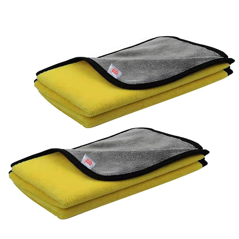GoMechanic Microfiber Cloth/Towel for Car Cleaning 2 pcs 35x75 cms 500 GSM - Car Accessories - Grey Thick Lint &amp; Streak- Automotive Microfibre Towels for Dusting, Polishing, Washing (SE_MC_002)