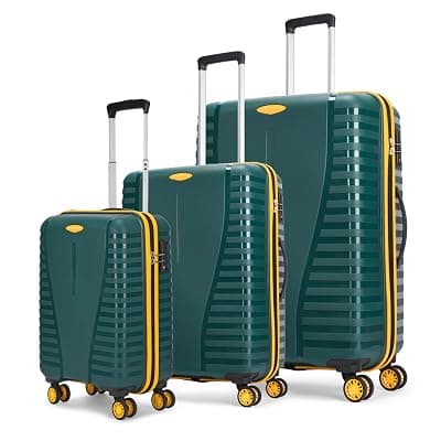 Aristocrat 3 Pc Airpro Plus Set Cabin 55Cm(Small) Check-in 66Cm(Medium) Check-in 76Cm(Large) 8 Wheel Spinners Trolley Bags for Travel Hard Case Luggage with TSA Lock & Anti-Theft Zipper(Green)