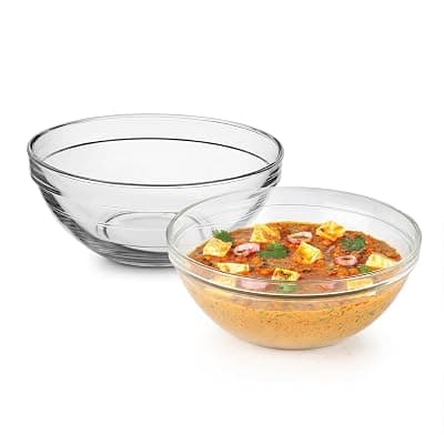 Cello Zenith Round Stack Serving &amp; Mixing Bowl, Transparent | 2 X 500ml Bowls (14 cm)| Microwave &amp; Dishwasher Safe Crystal Clear Glass Bowl for Kitchen &amp; Dinning | Bowl for Mixing Dough, Salad, Batter