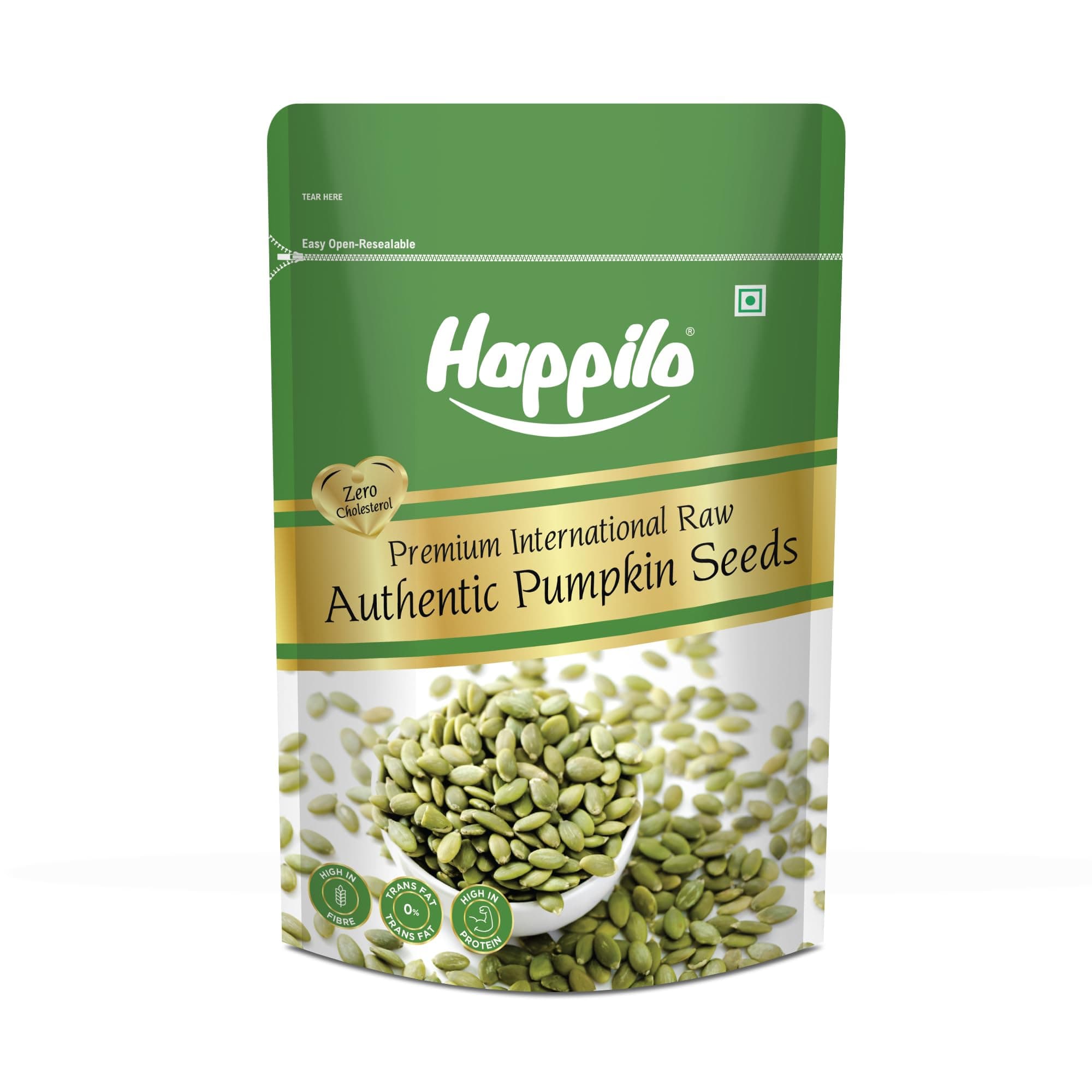 Happilo Premium Raw Pumpkin Seeds 200g, Rich in Protein, Dietary Fibre, Magnesium & Phosphorus, Raw & Unroasted Pumpkin Seeds, Source of Iron & Zinc, Energy Boost
