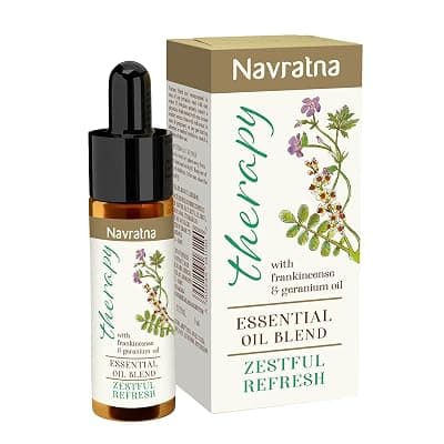 Navratna Therapy Zestful Refresh Essential Oil Blend | With Frankincense oil &amp; Geranium Oil | Rejuvenating Oil for Energizing the mind | Refreshes the mind &amp; promotes focus | Mood Uplifting Aromatherapy Oil, 15 ml