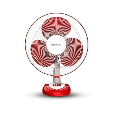 Bajaj Frore Neo Table Fan 400 MM | Table Fans For Home &amp; Office | Aerodynamically Balanced Blades | 100% Copper Motor | High Air Delivery | 3-Speed Control | 2-Yr Warranty 【Red】