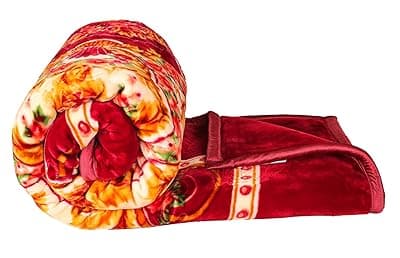 BSB HOME Super Soft Cloudy Printed Double Bed Blanket for Heavy Winter, Single Ply Mink Blanket King Size with 220 x 230 Cm – 2.5 Kg (Multicolour Red and Beige, Pack of 1)