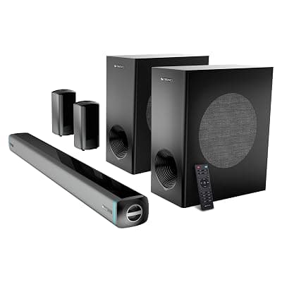 ZEBRONICS Juke bar 9550 pro 5.2 Soundbar (625 Watts), Dolby Audio, Dual Wireless Subwoofer & Wired Satellite, BT v5.3, HDMI ARC, Optical, Powerful Bass, RGB LED Lights, Wall Mountable, Silver