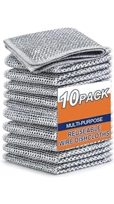 Non Scratch Dish Wash Cloth (Pack of 10), Steel Wire Dish Cloth, Wire Dishwashing Rags for Wet and Dry Stainless Steel Scrubber Non-Scratch Wire Dishcloth for Washing Dishes Sinks Counters